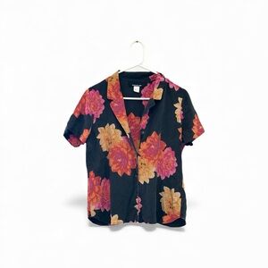 Jones New York 100% Silk Grey w/ Floral Pattern Button Down Shirt Size 10